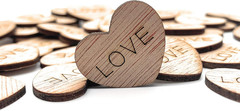 Wooden Heart Confetti ~ Love ~ Wood Hearts, Wood Confetti Engraved Love Hearts-