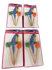 Set Of 4 —3 PC Candle Sticks Luau Party Decor New In Box Palm Parrot Pineapple