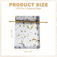 Organza Bags, 100 Pcs 2.8 x 3.5 Inch Moon Star Mesh Candy Pouch, Navy Gold