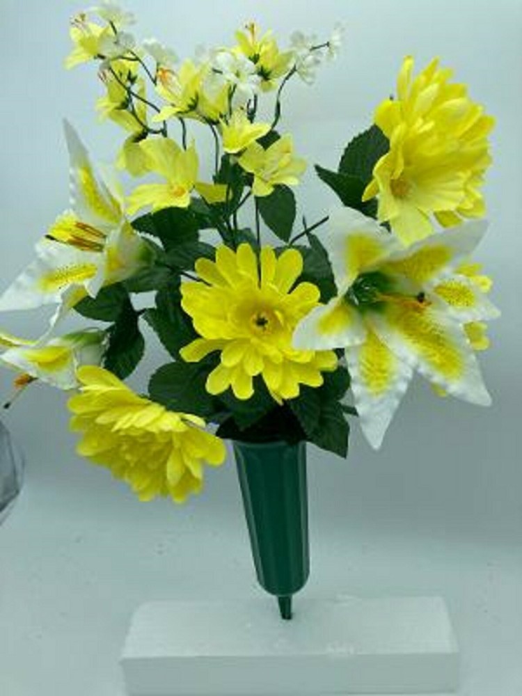 DIY Silk Flower Yellow Chrysanthemum White Lilly Bouquet (DIY)