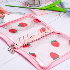 Zipper Binder Clear Refillable Notebook Shell Cute Strawberry Lace A6 Pink