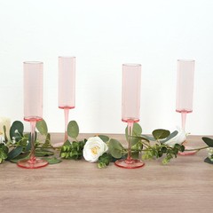 6 BLUSH Cylindrical 6 oz Reusable Plastic Champagne Flute Glasses Party Events