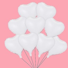 18 Inch White Heart Mylar Balloons, 10pcs Big Foil Balloons for Birthday Party
