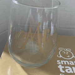 Smart Tart Design Mr. & Mrs. Stemless Wine Glass Set of 2 Clear Gold