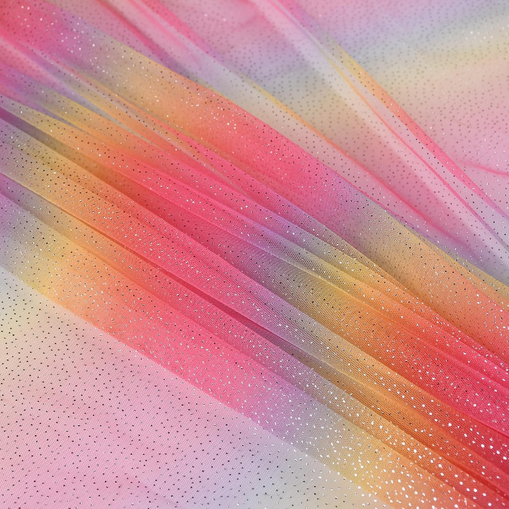 Rainbow Glitter Tulle Rolls Gradient Color for Table Runner Chair Tutu Skirt Sew