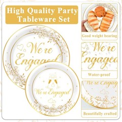 Justforjoyful 96Pcs Happy Engagement Party Supplies medium, Gold
