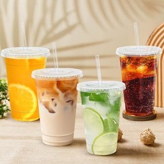 300 Pack Clear Plastic Cups with Lids and Straws 16 OZ – 300 Pack