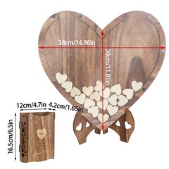 Rustic Wooden 3D Wedding Guest Book Transparent Heart Frame w/Box Party Decor