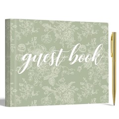 Engrowtic 7 x 9 Inches Floral Guest Book with Pen Hardcover Guestbook Green