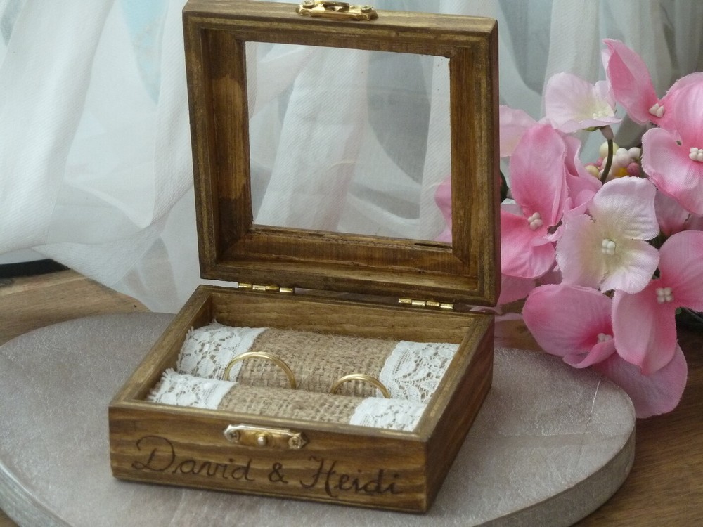 Rustic Country Barn Wedding Ring Box Holder. Wooden Ring Bearer Box Personalized