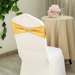10 Gold Metallic Spandex Chair Sashes with Silver Buckles Wedding Decorations