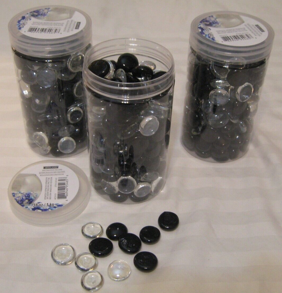 3 kg. Flat Glass Marbles/Pebbles for Vase Filler Etc (Clear and black, 7/8″)