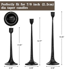Iron Taper Candle Holder Set of 3 – Decorative Tall Black & Silver