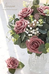 Artificial Flowers 25pcs Real Looking Dusty Rose Foam Fake Roses with Stems