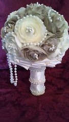 BEAUTIFUL HANDMADE WEDDING BOUQUET-IVORY/TAUPE/PEARLS/LACE