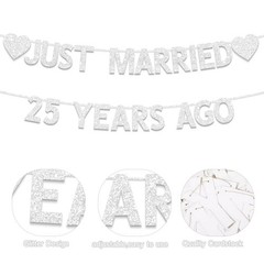 Plzaxou 25th Wedding Anniversary Party Banner Decorations, Silver