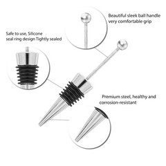 10PCS Beadable Wine Stoppers, Beaded Bottle Cap Zinc Alloy Silver+black
