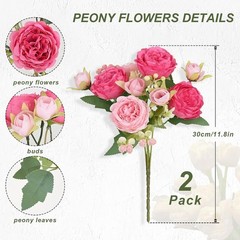 2 Packs Peonies Artificial Flowers, Mixed Pink Artificial Peonies, Silk Peoni…