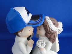 New Carolina Panthers Kissing Bride & Groom Wedding Cake Top figurine with cap