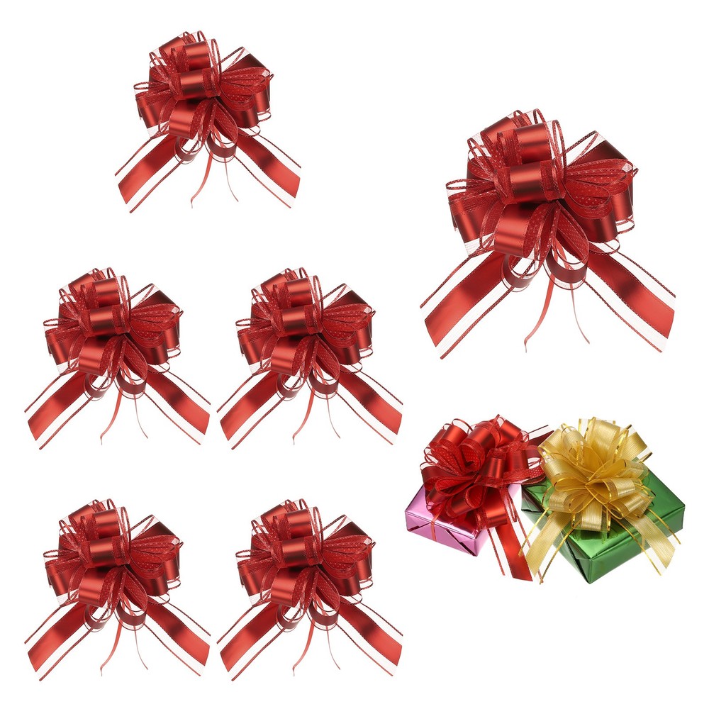 6 Pcs Large Pull Bow Gift Wrapping, 9 Inch Ribbon Organza Red Bows