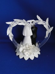 New Vintage Medium Dark Skin Bride & Groom heart Wedding CakeTop, #324