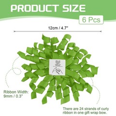6 Pcs 4 Inch Grosgrain Curly Bows for Gift Wrapping Self-Adhesive Grass Green