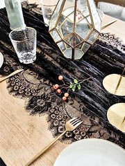 Lace Tablecloth Overlay Rose Vintage 120″ x 60″ (Rectangular) Black