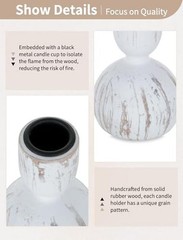 Taper Candle Holders Decor: Set of Wooden Candlestick 3 Rustic Whitewash