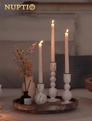 Taper Candle Holders Decor: Set of Wooden Candlestick 3 Rustic Whitewash