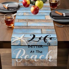 Ocean Coastal Starfish Decorative Table Runner 13x70inch, Linen Textured Tabl…
