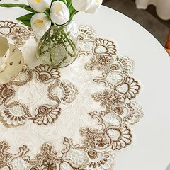Lace Small Round Tablecloth Doilies Table Topper Scarf 24″ (Round) Stone