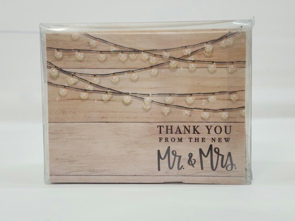 Wood & String Lights Rustic Wedding Thank you Cards & Envelopes 4″x5.25 50 Count