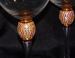 Set of 4 Wine glasses , Gold Crystal diamond Ball on The stem & Clear Trim.
