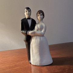 Vintage Ceramic Wedding Cake Topper Figurine Bride & Groom Reusable White/Black