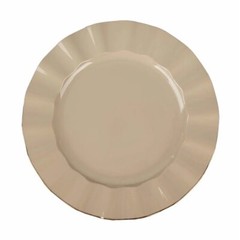 10 TAUPE 11″ Round PLASTIC Salad Dinner PLATES Gold Wavy Rim Wedding Party