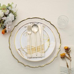 20 Round White Plastic Salad Dinner Plates Gold Floral Design Events Decorations