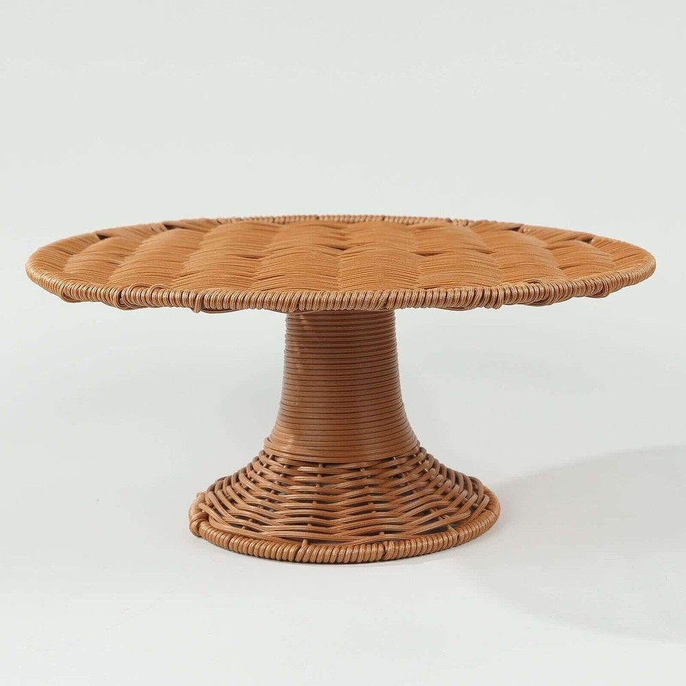 12″ Natural Plastic Rattan Wicker Pedestal Cake Stand Wedding Decorations