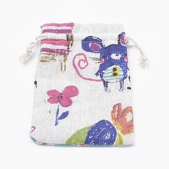 Cotton Gift Bag Jewelry Pouches Sacks Packing Pouches with Printed Cat and Mouse