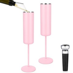 Qtencas 2 Pack Stainless Steel Champagne Glasses, 6oz Unbreakable Stemmed Cha…