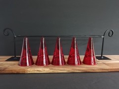 Red Glass Votive Candle Holder Set of 5 w Black Metal Stand Centerpiece