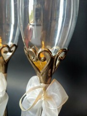 Vtg Champagne Flute Goblet Crystal Glass Wedding Toast Metal Cased Stem Barware