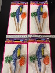 Set Of 4 —3 PC Candle Sticks Luau Party Decor New In Box Palm Parrot Pineapple