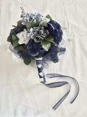 Navy & White Silk Flower Bouquet For Bride / Wedding