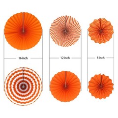 Party Hanging Paper Fans Set, Orange Round Pattern Variety Pack,