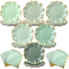 Pcs Scalloped Party Paper Plates and Napkins Cocktail Disposable 48 Sage Green