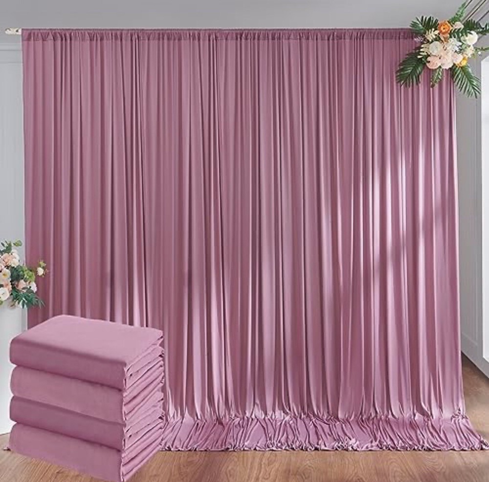 2 Curtain Panels Dusty Rose Plush Backdrop Drape Party Decor Cherry Blossoms
