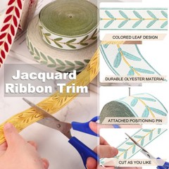 Leaf Pattern Jacquard Ribbon Trim, 1.2»× 10 Yard Polyester Jacquard, Sky Blue