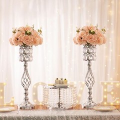 24in Wedding Centerpieces for Tables, 2pcs Silver Metal Diamond Crystal Weddi…