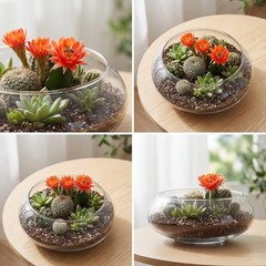 2 Pack Glass Vase Bowl, 6″/ 8″ Wide Mouth Flower Vase Round Terrarium, Glass