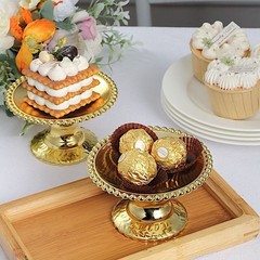 Gold 12 Plastic 5″ Round Mini Cupcake Dessert Display Stands Beaded Rim Party